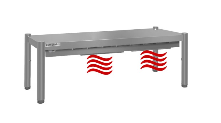 Tischregal 1 Ebene beheizbar 2000x400x400,Fußbefestigung III Keramikheizung